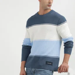 Tommy Hilfiger Round Neck Long Sleeves Colourblocked Cotton Pullover-image-19