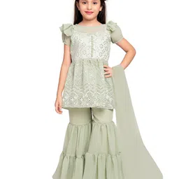 Tiny Kingdom Girls Ethnic Motifs Embroidered Regular Kurti with Sharara & Dupatta-image-96