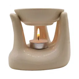 INDIA MEETS INDIA White & Cream Ceramic Candle Holder-25
