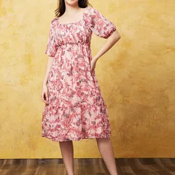 Globus Floral Printed Smocked Fit & Flare Midi Dress-picture-35