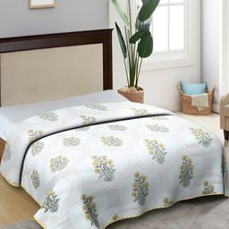 Texstylers Yellow & White Floral AC Room 120 GSM Cotton Reversible Double Bed Dohar-image-23