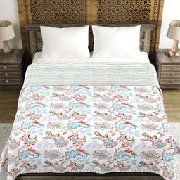 Aura White & Blue Floral AC Room 150 GSM Double Bed Dohar-image-74