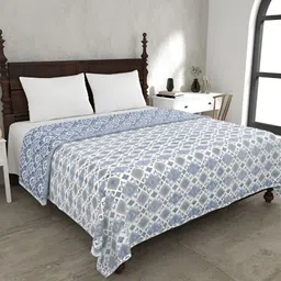 JAIPUR FABRIC Blue & White Floral Cotton 150 GSM Reversible Double Bed Dohar-image-15