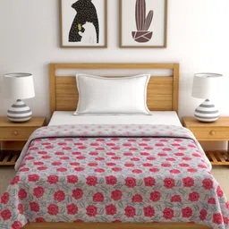 ROMEE Grey & Red Floral Reversible AC Room 150 GSM Single Bed Dohar-83
