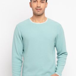 Status Quo Men Sea Green & White Solid Acrylic Pullover-picture-25