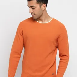 Status Quo Men Rust & White Self Design Acrylic Pullover-picture-10