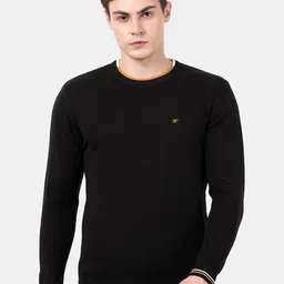 t-base Men Black & Orange Cotton Pullover Sweater-image-63