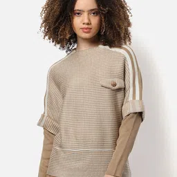 Campus Sutra Women Beige & Off White Solid Pullover-image-87