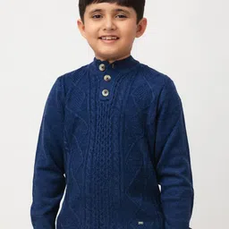 Purple United Kids Boys Cable Knit Mock Collar Pullover-50
