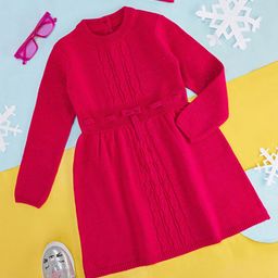 Pantaloons Junior Girls Self Design Cable Knit Acrylic Longline Pullover-image-65