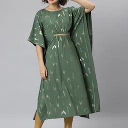Janasya Women Green Printed Flared Sleeves Thread Work Crepe Anarkali Kurta-picture-48