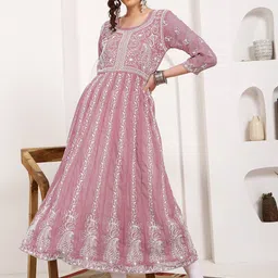 HERE&NOW Floral Embroidered Chikankari Kurta-picture-55