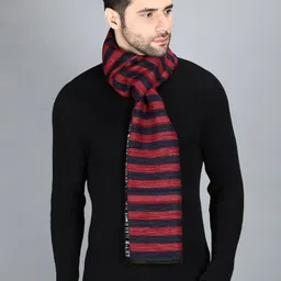 Alvaro Castagnino Men Red & Navy Blue Striped Wool Muffler-image-42
