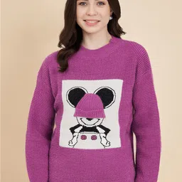 BROOWL Mickey Mouse Self Design Woollen Pullover Sweater-27