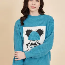 BROOWL Graphic Self Design Woolen Pullover Sweater-90