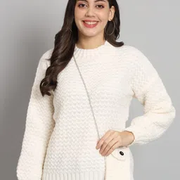 BROOWL Self Design Cable Knit Woollen Sweater-71