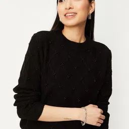 max Embroidered Round Neck Pullover Sweater-image-9