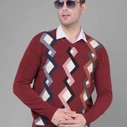 Crimsoune Club Geometric Printed V-Neck Pullover-image-15