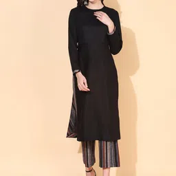 FASHOR Women Solid Pure Cotton Kurta with Trousers-picture-27