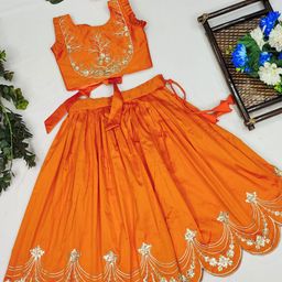 JOVK DESIGN Girls Embroidered Sequinned Ready to Wear Lehenga &-image-56