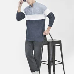 Crimsoune Club Colourblocked Pure Cotton Front-Open Sweater-image-78