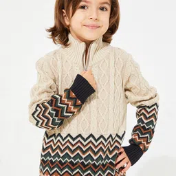 Cherry Crumble Kids Beige & Black Self-Design Pullover Sweater-image-65