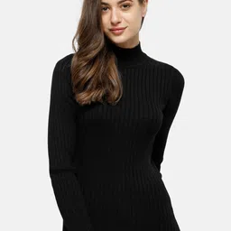 98 Degree North Women Black Self Design Turtle Neck Sweater-77