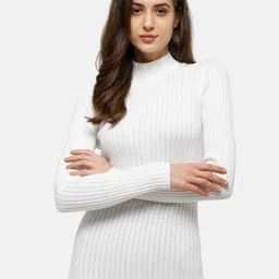 98 Degree North Women White Ribbed Pullover-image-42