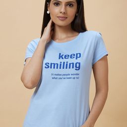 Globus Blue Typography Printed Pure Cotton T-shirt-image-27