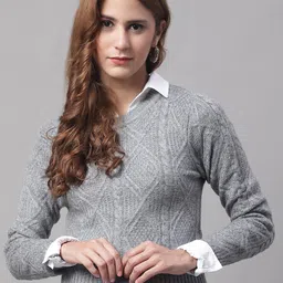 NoBarr Round Neck Cable Knit Pullover with Fuzzy Detail-image-45