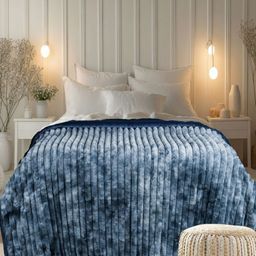 GAPU & BALY Blue & White Abstract Fur 300 GSM Heavy Winter Double Bed Blanket-image-88