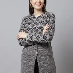 PERFECT LINE Women Beige & Black Printed Acrylic Cardigan-image-53