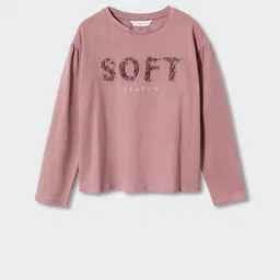 Mango Kids Girls Pure Cotton Typography Applique Drop-Shoulder Sleeves Sustainable T-shirt-image-82
