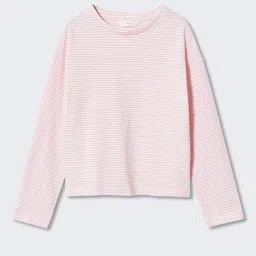 Mango Kids Girls Striped Sustainable Pure Cotton T-shirt-image-6