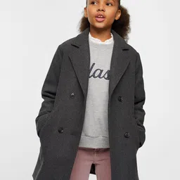 Mango Kids Double-Breasted Coat with Notched Lapel Collar-image-45