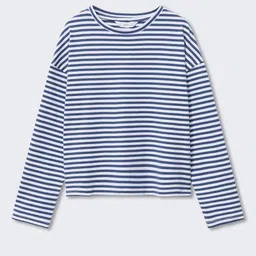 Mango Kids Girls Pure Cotton Striped Drop-Shoulder Sleeves Sustainable T-shirt-image-80