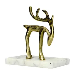 Hind Decor Gold-Toned Standing Rain Deer On Marvel Base Showpiece-image-17
