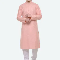 RG DESIGNERS Men Peach-Coloured Regular Kurta with Churidar-picture-7