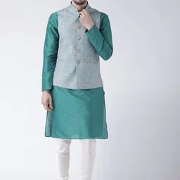 KISAH Men Blue Kurta & Churidar With Jacket-image-99