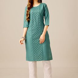 ARADHNA Embroidered Panelled Kurta with Churidar-image-18