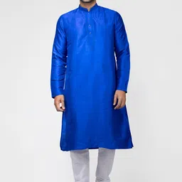 TATTVA Men Blue & White Pure Silk Kurta with Churidar-picture-0