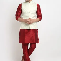 Kaifoo Beige Layered Kurta with Churidar & Nehru Jacket-image-51