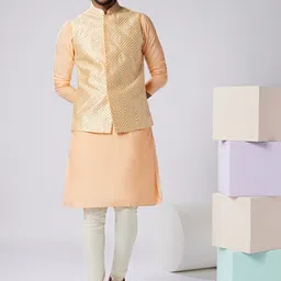 KISAH Mandarin Collar Art Silk Straight Kurta With Churidar & Nehru Jacket-picture-21