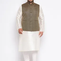 VASTRAMAY Mandarin Collar Kurta With Churidar & Nehru Jacket-picture-19