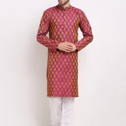 Jompers Men Pink Printed Regular Kurta with Churidar-picture-4