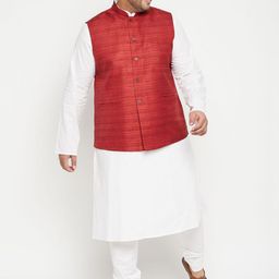 VASTRAMAY Men White Layered Kurta with Churidar-22