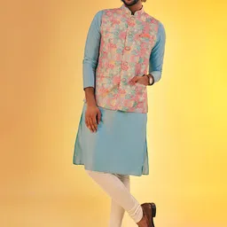 KISAH Men Textured Regular Fit Floral  Kurta Jacket Churidar Set-picture-1