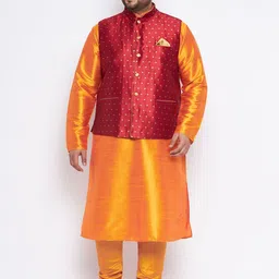 VASTRAMAY Plus Size Mandarin Collar Kurta and  Dhoti Pants With Nehru Jacket-picture-8