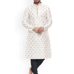 Larwa Ethnic Motifs Woven Design Mandarin Collar Regular Kurta With Churidar-picture-28