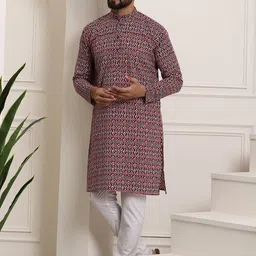 SOJANYA Men Brown Printed Cotton Kurta with Churidar-image-85